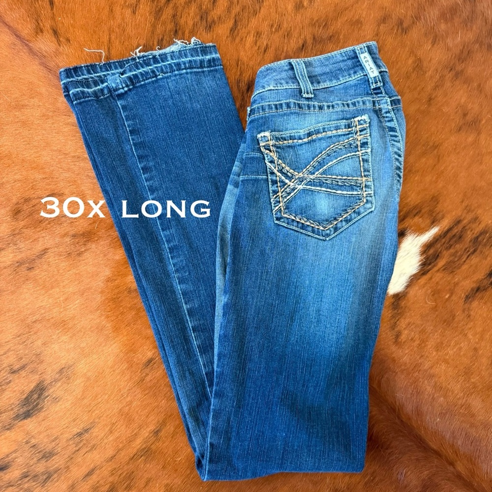 Blue Boot Cut Jeans with Decorative Stitching